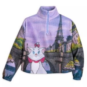 Disney The Artistocats Marie in Paris Fleece Pullover 1/4 Zip Crop Cozy Sz 1X